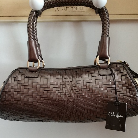 #2 HOST PICK Cole Haan DESIGNER Rollbag Bronze Woven LEATHER NWT - Picture 2 of 8